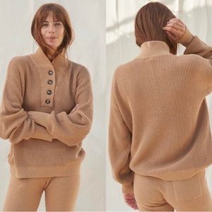 LUNYA The Cozy Cotton Silk Waffle Henley Pullover Sweater